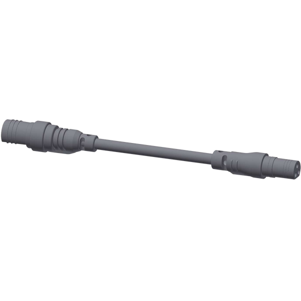 Graues Verlängerungskabel mit Steckverbindungen an beiden Enden.