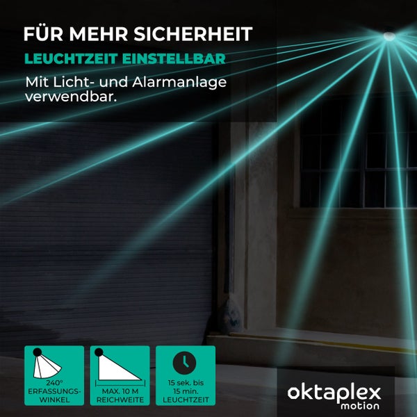 Oktaplex Don Bewegungsmelder Außen 240° PIR-Sensor IP65 10m anthrazit LED geeignet