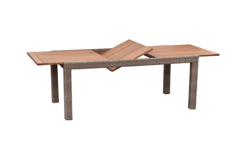 Gartentisch, ausziehbar, 180 (240) x 100 cm, Aluminium/Polyrattan/Akazie