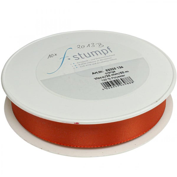 Geschenkband Orange, 25 mm breit, 50 m lang auf Rolle