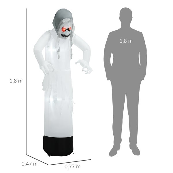 Outsuuny Geisterhexe mit roten Augen aufblasbar Halloween Hexen Deko für den Innen und Außenbereich mit LED-Lichtern 77 x 47 x 180 cm Weiß
