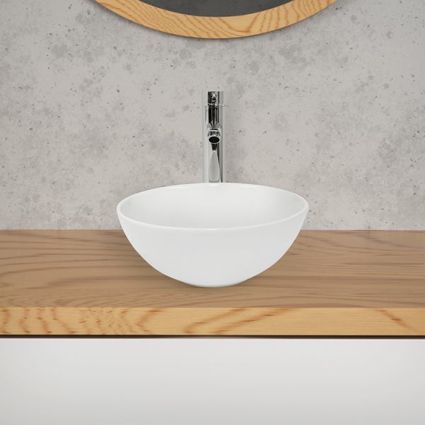 ML-Design Waschbecken aus Keramik in Weiß glänzend, Ø 28x11,6 cm, Runde Aufsatzwaschbecken, Moderne Waschtisch, Waschschale mit Abflussloch, Waschplatz Handwaschbecken, für das Badezimmer und Gäste-WC