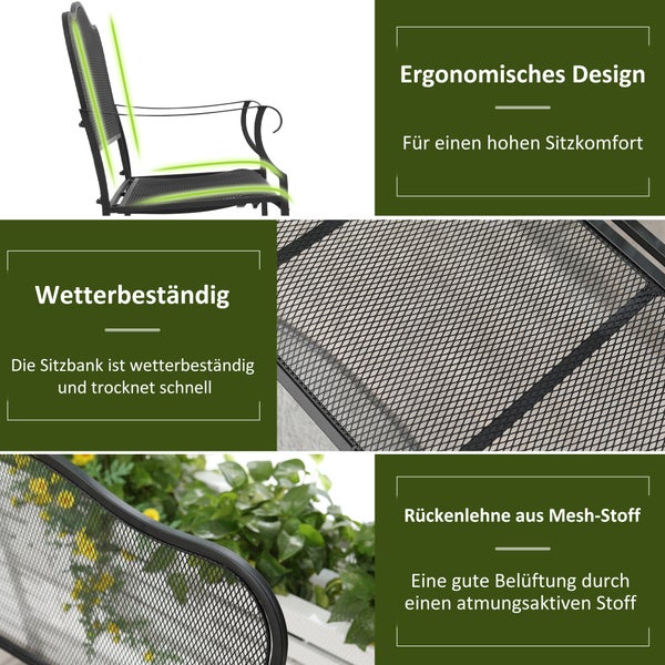 Outsunny Gartenbank mit Tisch, 2-Sitzer Parkbank, bis 220 kg belastbar, 113 x 58 x 98 cm, Metall, Schwarz