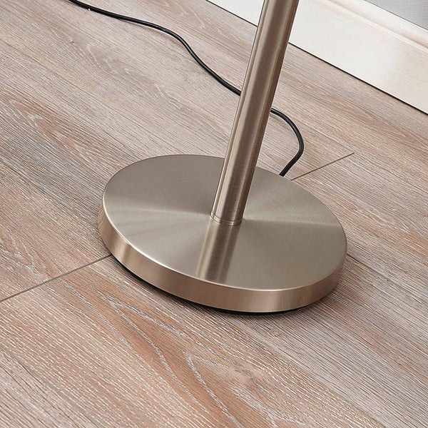 Lindby Stehlampe / Deckenfluter Metall Glas, Standleuchte Nickel satiniert Stehleuchte 1 flammig E27 Fassung max. 60W ohne Leuchtmittel