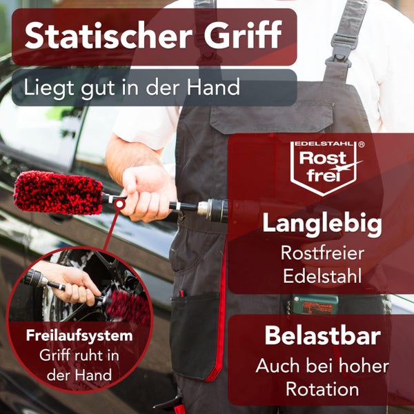 LAAKFELD Felgenbürste für Akkuschrauber (schnelle & mühelose Reinigung) - Top Ergebnis mit schonendem & langlebigem Bürstenaufsatz Akkuschrauber Auto - Felgen Bürste Bohrmaschine einfach & belastbar