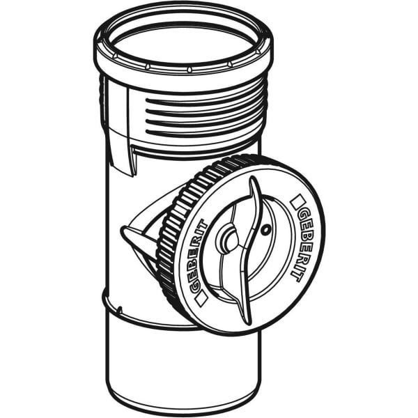 Geberit Reinigungsrohr mit Schraubdeckel und Geberit Logo.