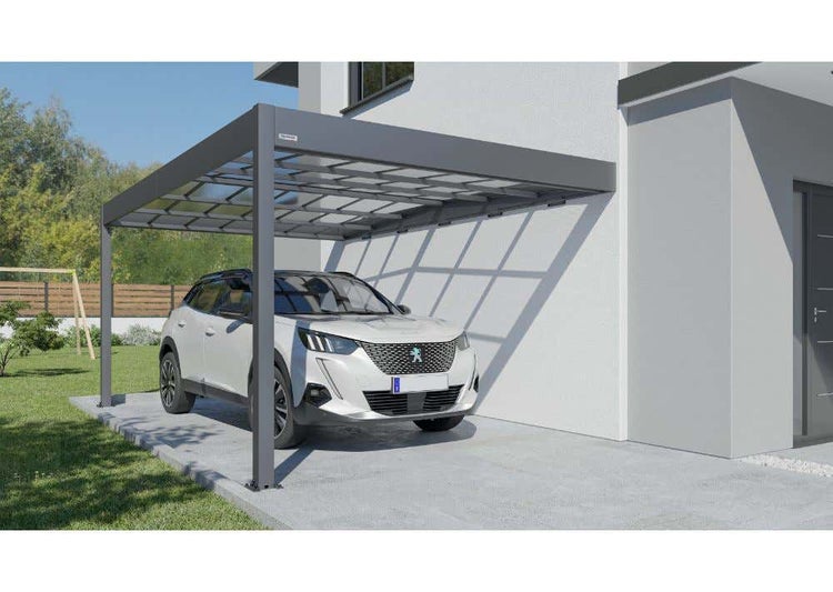 Terrando Anlehncarport Libeccio Carport aus Metall in Grau, Unterstand Überdachung 3,1x5m