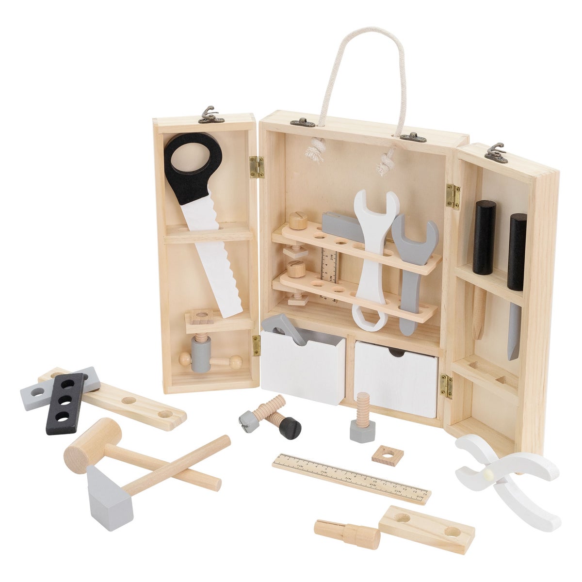 Joyz Werkzeugkasten für Kinder mit 8 Werkzeugen, Multifunktions-Werkzeugkoffer, Montessori Spielzeug ab 2 Jahren, Pädagogische Holzspielzeug, Kinderwerkzeug Set Werkzeugkiste Holzwerkzeug Geschenk
