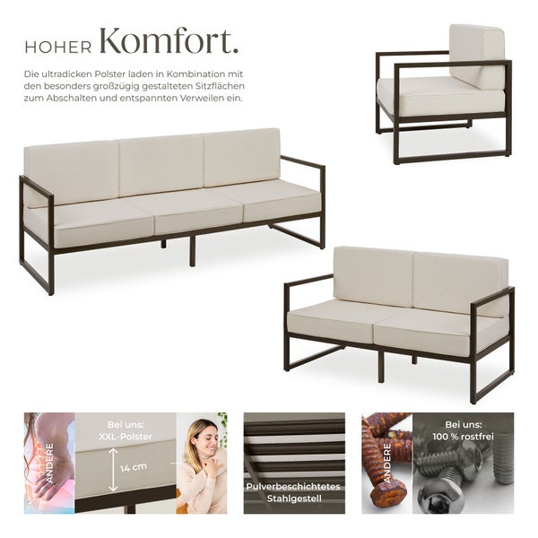 Garten-Loungeset tectake Comosa höhenverstellbare Füße für 6 Personen, Dicke der Sitzpolster 14 cm braun/beige