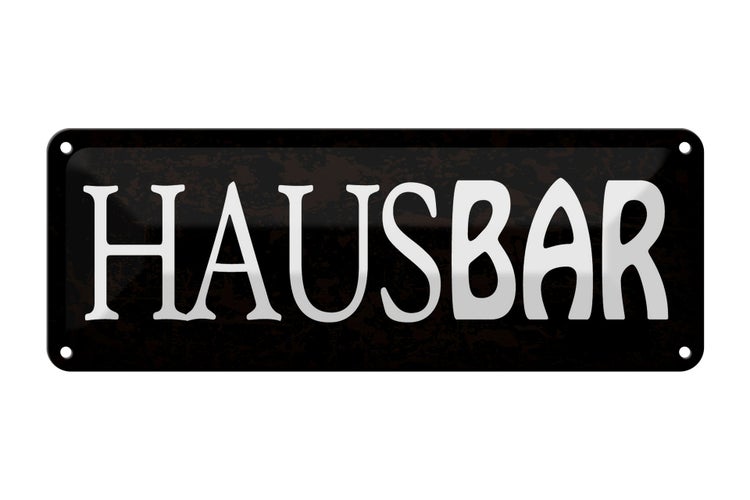 Blechschild Spruch 27x10cm Hausbar Küche schwarzes Schild