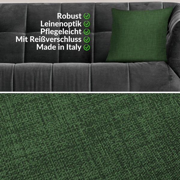 Kissenhülle Tannengrün 40x40cm mit Füllung Leinenoptik
