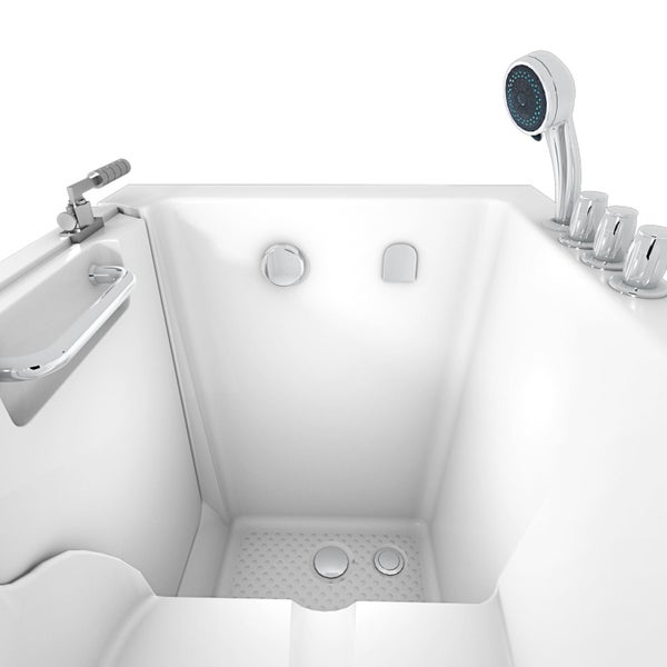 Begehbare Badewanne mit Handbrause und Bedienelementen