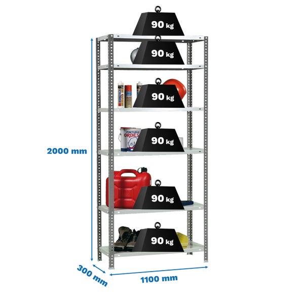 PROREGAL Schraubregal Panda Tall HxBxT 200 x 110 x 30 cm 6 Fachböden Fachlast 90 kg Anthrazit-Weiß
