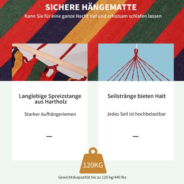 Outsunny Stabhängematte Hängematte wetterfest UV-beständig 2 x 1 m bis 120 kg Baumwoll-Polyester-Mischung Bunt