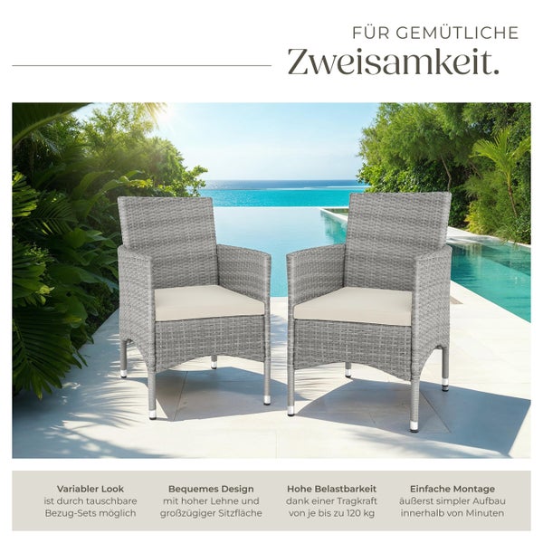 2er Set Rattanstuhl tectake Nantes 59 x 57 x 85 cm widerstandsfähig hellgrau/creme