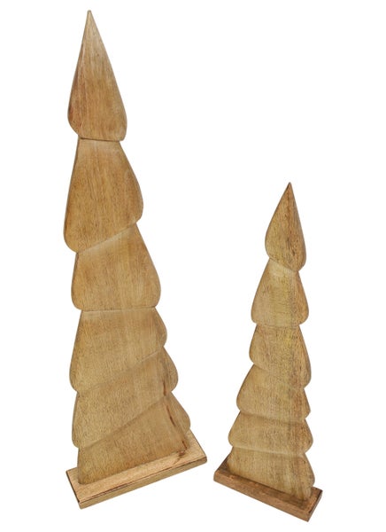 Zwei dekorative Weihnachtsbäume aus Holz
