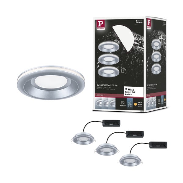 LED Einbauleuchte B Ware Sormus 3er-Set IP65 rund 100 mm 3x4,8W / 1,5W 3x300lm 230V 3000K Chrom matt