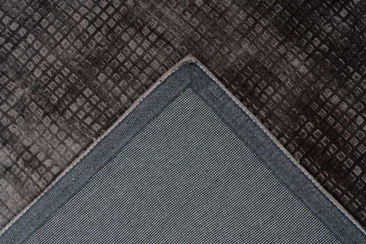 Kurzflor Teppich Etherealuxe Grau Viskose Vintage-Design, Used-Look, Uni handgewebt 80 x 150 cm