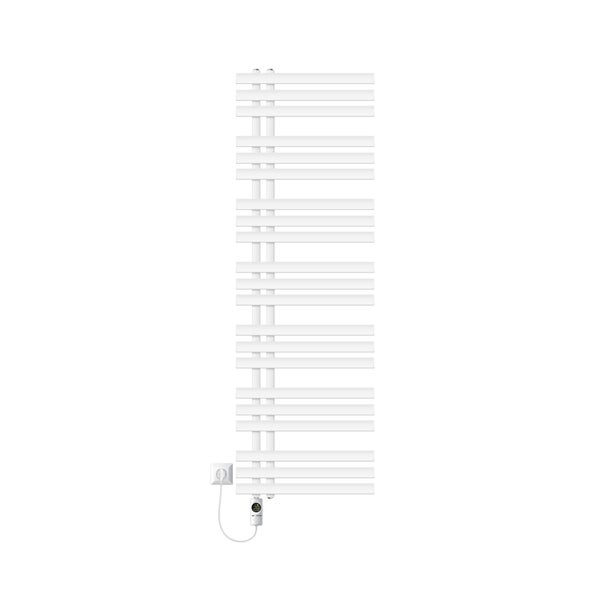LuxeBath Elektrischer Badheizkörper Iron EM 500x1600 mm Weiß mit Heizstab 1200W Thermostat Digitalanzeige, Handtuchheizkörper mit Heizpatrone, Elektro Handtuchwärmer Paneelheizkörper Designheizkörper