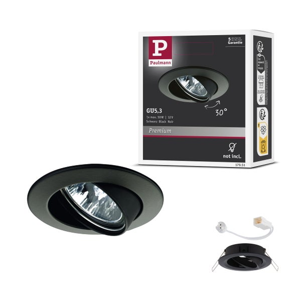 Paulmann Einbaustrahler Premium GU5,3, schwenkbar bis 30 Grad, für 12 Volt, schwarz, inklusive Verpackung und Zubehör.