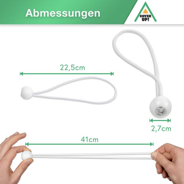 CoverUp! 25 Planenspanner mit Kugel für Banner, Planen, Pavillions, Zelte | Expanderschlingen, Planenhalter, Gummispanner, Zeltgummis, Spanngummis