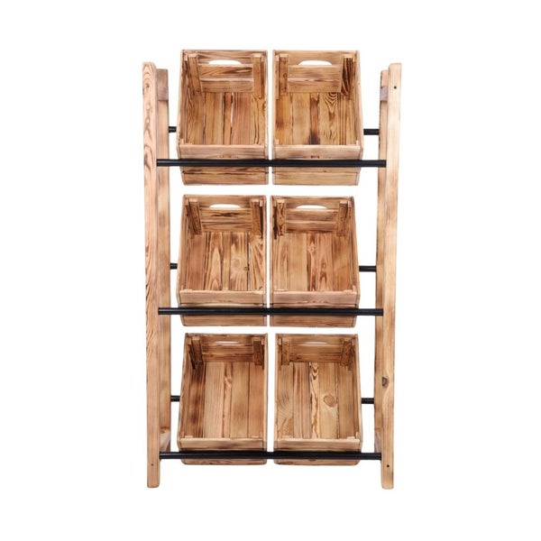 PROREGAL Getränkekistenregal EIFEL HxBxT 138x82x32cm 6 Kisten auf 3 Ebenen Massives Kiefernholz Gebrannt