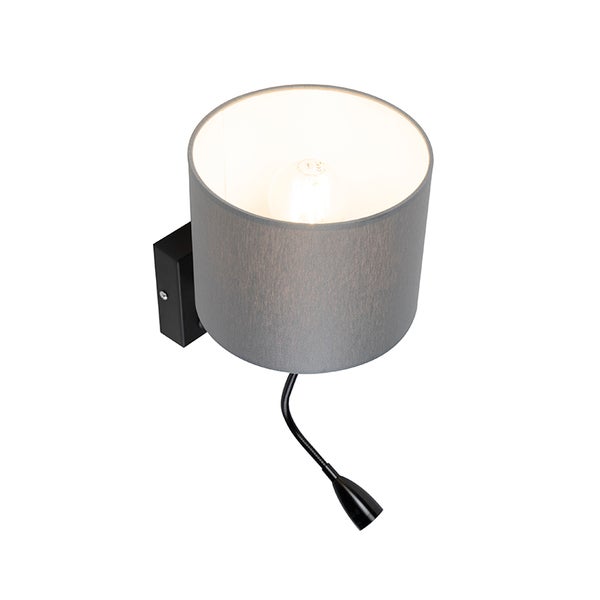 Wandleuchte mit Leselampe und grauem Lampenschirm