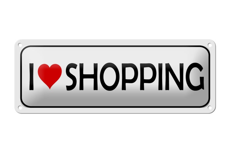 Blechschild Spruch 27x10cm I Love shopping Dekoration