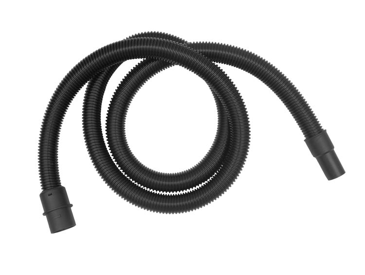 Schwarzer Staubsaugerschlauch aus flexiblem Kunststoff mit Anschlussstücken.