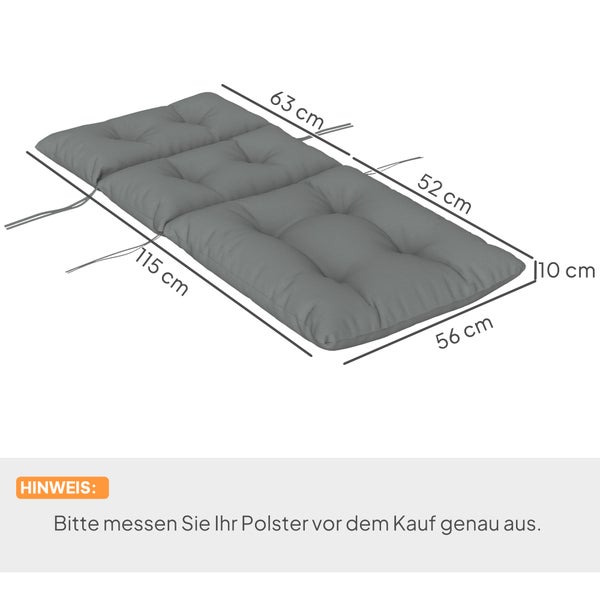 Outsunny Sitzkissen, 115x56 cm Stuhlkissen mit Bindebänder, Rückenlehne, 10cm dick Polsterauflage, wasserabweisend Sitzpolster für Haus, Garten, Büro, Stühle, Hellgrau