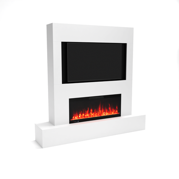 Glow Fire Fernsehwand mit Kamin 'Inside 106'| Cinewall mit Elektrokamin in weiss mit Heizung (1500 W) | HxBxT: 199x157x30 cm