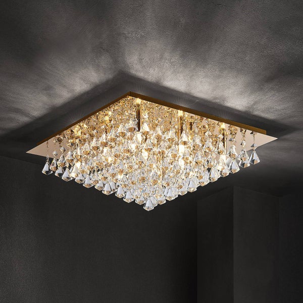 Lindby Deckenlampe Rimedia in Gold / Messing aus Metall (12 flammig, G9) - Kristall Deckenleuchte Lampe Wohnzimmerleuchte