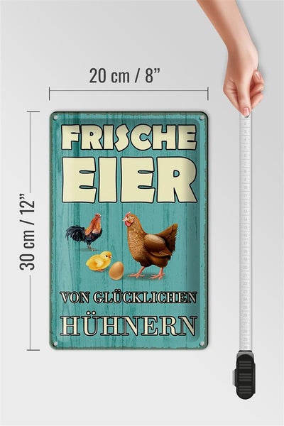Blechschild Spruch 20x30cm frische Eier glückliche Hühner
