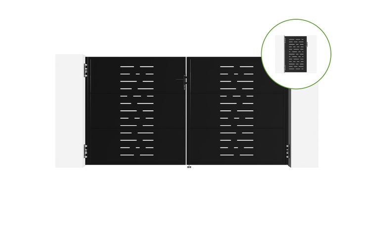 Doppeltor mit horizontalen Aussparungen zwischen zwei Torpfosten