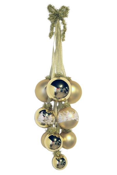 Dekorative goldfarbene Weihnachtskugel-Girlande mit Schleife