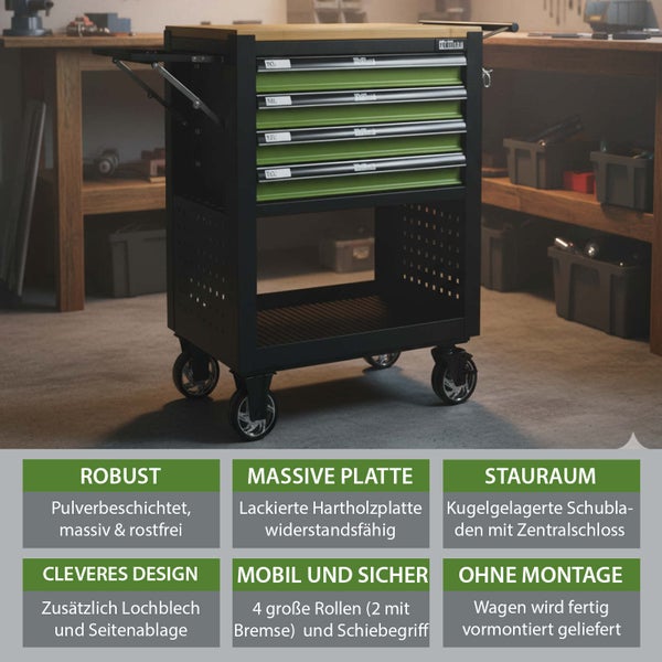 Werkstattwagen mit Schubladen, Ablage und Rollen