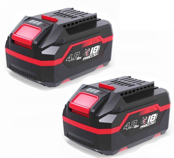 Zwei Guede 18 Volt Lithium Ionen Akkus mit 4,0 Amperestunden Kapazitaet fuer Elektrowerkzeuge.