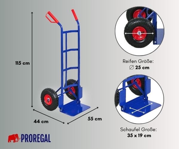 PROREGAL Sackkarre ODIN HxBxT 115x54x44cm Tragkraft 200kg Luftbereifung Blau