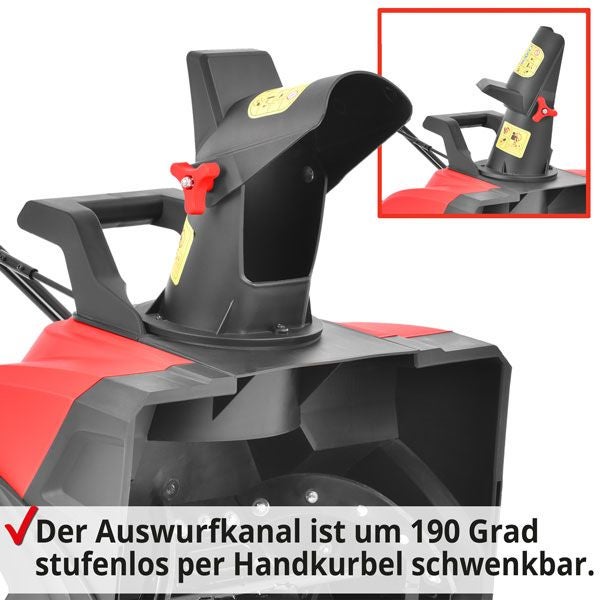 Detailaufnahme einer Schneefräse mit verstellbarem Auswurfkanal