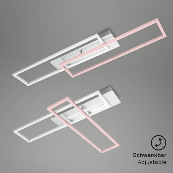 LED-Deckenleuchte mit einem weißen und einem rosa rechteckigen Rahmen, ein Element ist für flexible Ausrichtung schwenkbar.