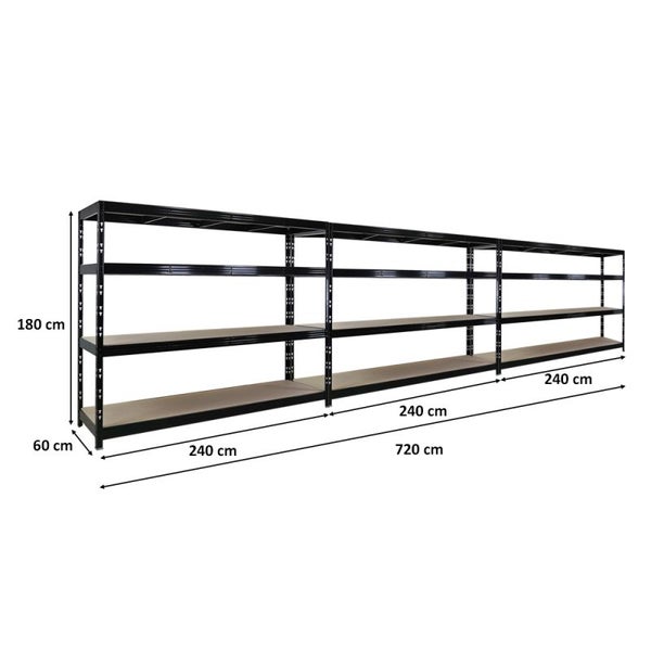 PROREGAL Mega Deal 3x Profi Schwerlastregal Rhino, HxBxT 180x240x60cm, 4 Spanplatten-Ebenen 8mm, Fachlast 450kg, Schwarz