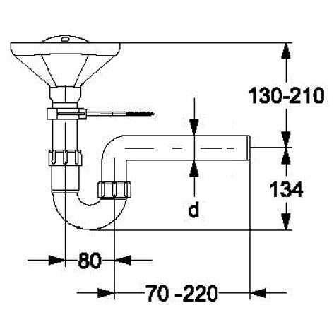 Technische Zeichnung eines Siphons mit Maßangaben
