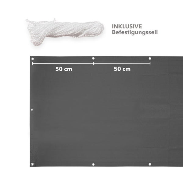 FLOORDIREKT Balkonsichtschutz - Einfarbig - Grau - Witterungsbeständig - 90 x 500 cm
