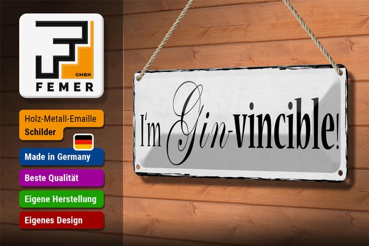 Blechschild Spruch 27x10cm i`m Gin-vincible Dekoration