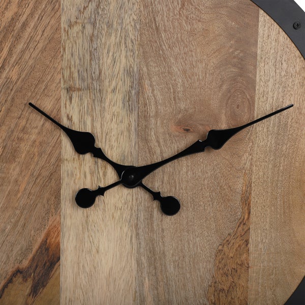 WOMO-DESIGN | Große Wanduhr Nibelheim Ø 60 cm rund, Unikat, handgefertigt aus Eisen und Mangoholz, Vintage-Stil, Schwarz-Natur, Lautlos, ohne Tickgeräusche, Designuhr Dekouhr Dekorative Uhr Design Uhr