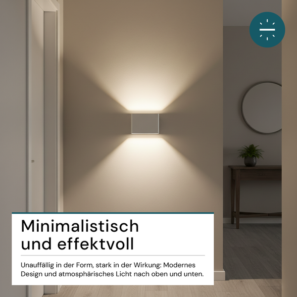 Quadratische Wandleuchte aus Metall, die Licht nach oben und unten abstrahlt