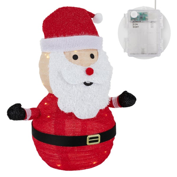 ECD Germany LED Weihnachtsmann mit Mütze, Bart & Handschuhe, 68cm hoch, Gartenfigur mit 30 warmweißen LEDs beleuchtet, Timer, batteriebetrieben, Innen/Außen, zusammenfaltbar, Dekofigur Weihnachtsdeko