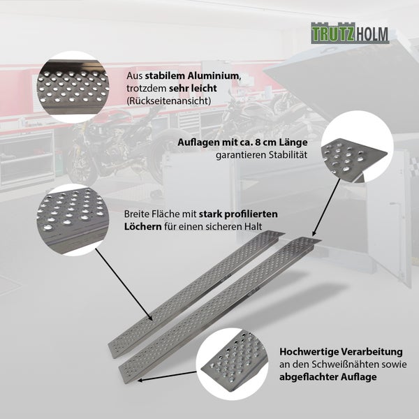 TRUTZHOLM 2 x Auffahrrampe 150 cm Tragkraft 400 kg Alu grau profiliert Verladerampe Motorradrampe