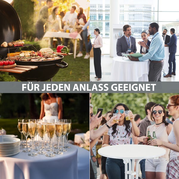 Collage verschiedener Veranstaltungen: Grillparty, Business-Meeting, Hochzeitsempfang und Gartenparty