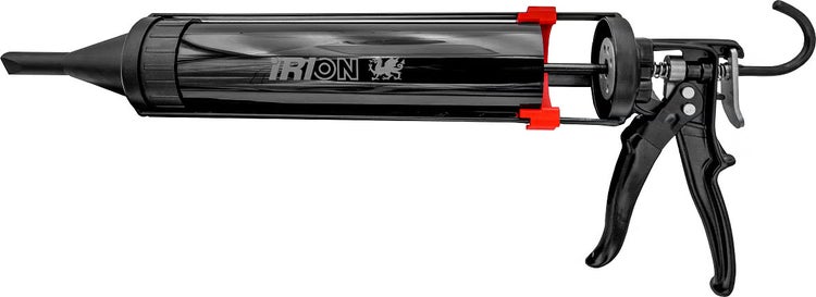 Kartuschenpresse von Irion mit stabilem Rahmen für Kartuschen und Beutel.